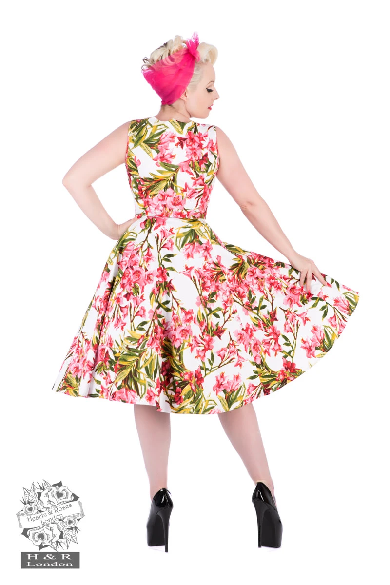 50s Pink Maureen Floral Swing Dress In White - Image 2