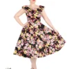 Black Floral Vintage 50s Prom Swing Flared Dress
