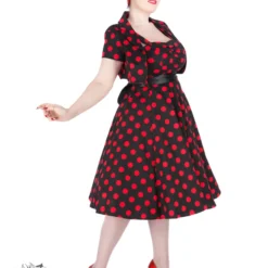 Black Red Big Dot Swing Dress With Bolero
