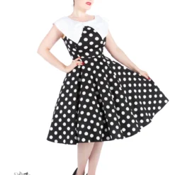 Black White Large Polka Dot Swing Dress