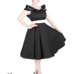50s Black Flute Collar Dress