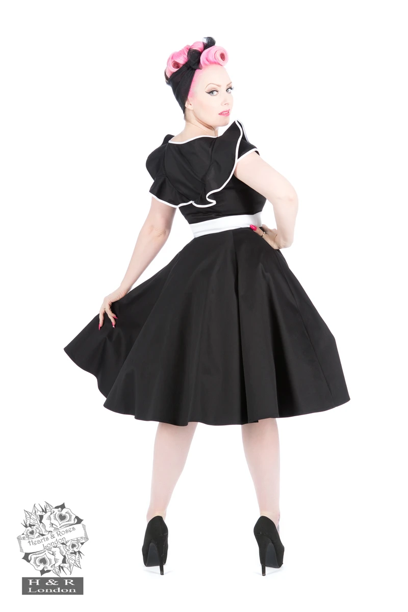 50s Black Flute Collar Dress - Image 2