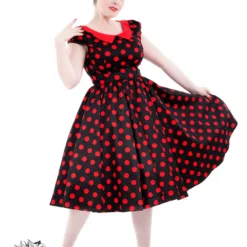 Black Red Large Polka Dot Swing Dress