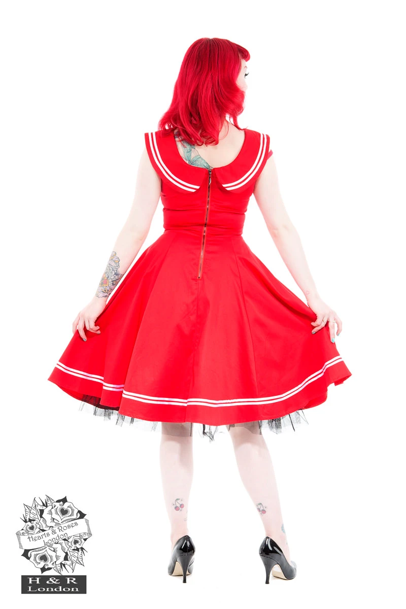 Red Sailor Dress With Round Collar - Image 2