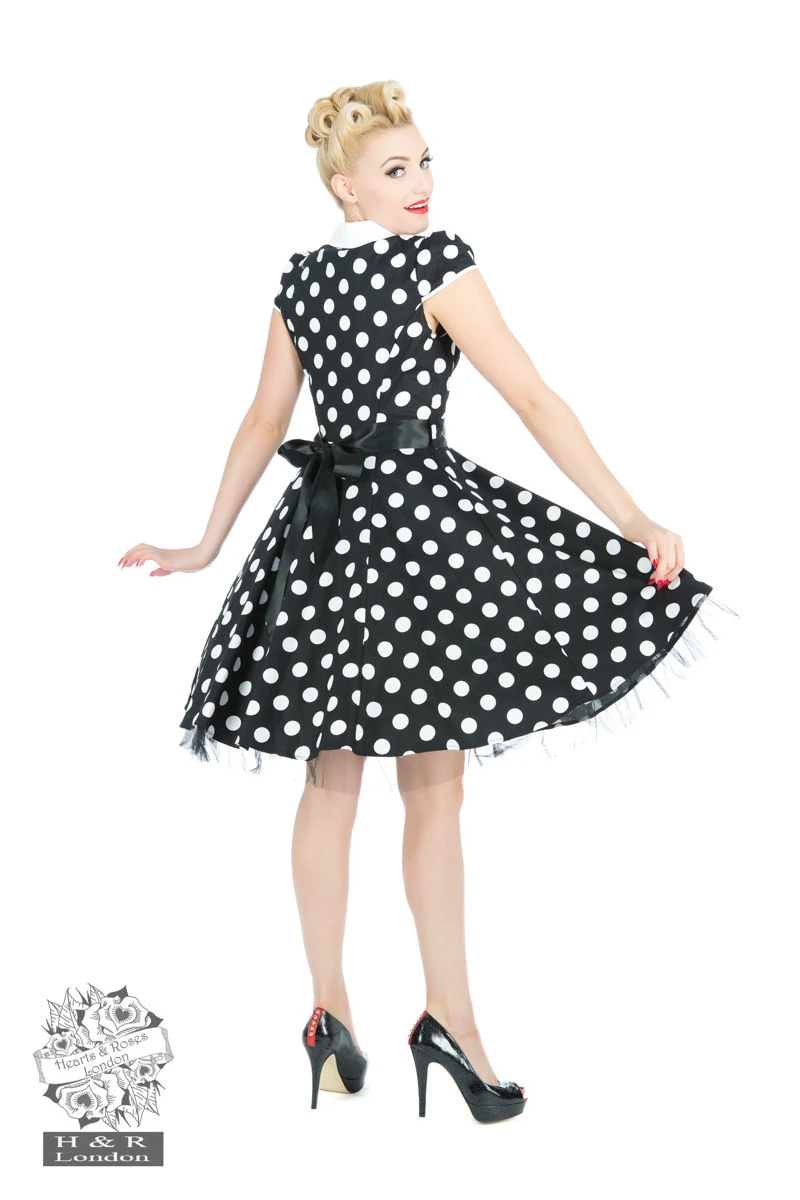 Black White Big Polka Dot Long Dress - Image 2