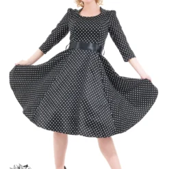 Veronica Black White Polka Dot 3/4 Sleeves Dress