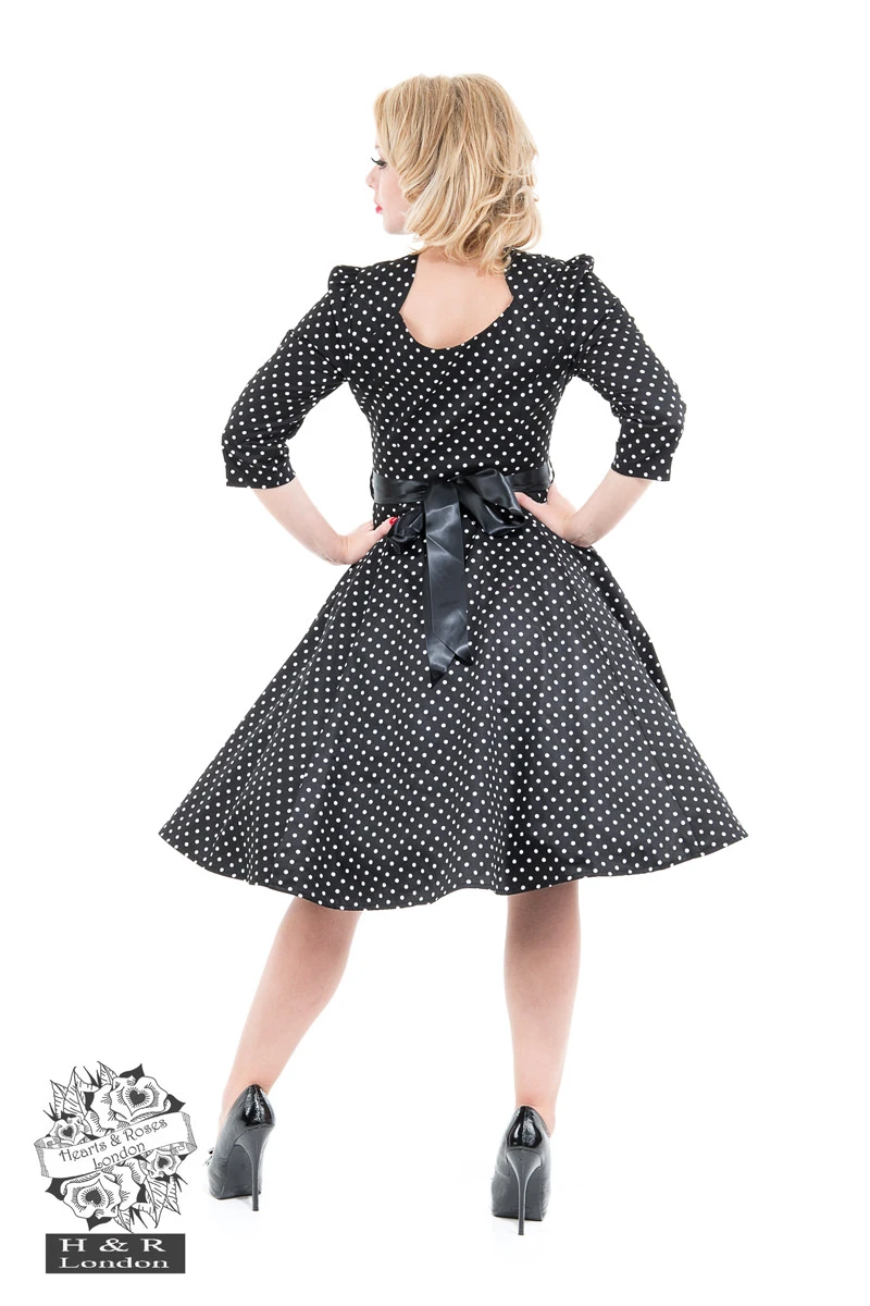 Veronica Black White Polka Dot 3/4 Sleeves Dress - Image 2