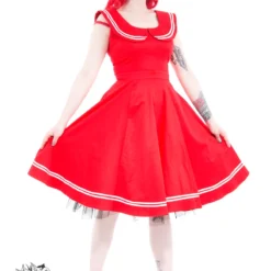 Red Sailor Dress With Round Collar