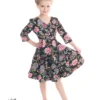 Romantic Bloom 3/4 Sleeves Swing Dress (KIDS) ONLY 3-4, 5-6