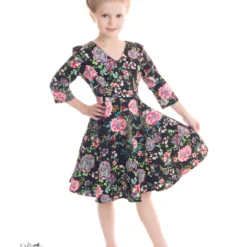 Romantic Bloom 3/4 Sleeves Swing Dress (KIDS) ONLY 3-4, 5-6