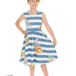 Blue Striped Skyscraper Sunflower Dress