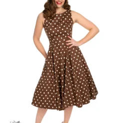 Cindy Polka Dot Swing Dress In Chocolate Brown