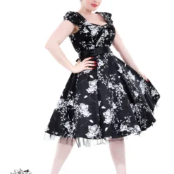 50's Imitation Black White Floral Tea Dress