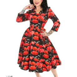 Sweet Poppy Swing Dress In Black