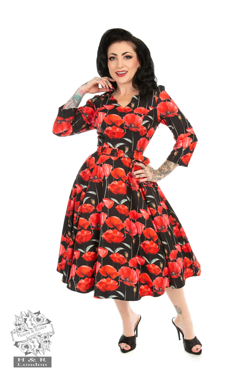 Sweet Poppy Swing Dress In Black