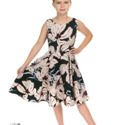 Girls Emerald Floral Swing Dress