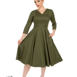 Angelina Khaki Green Swing Dress