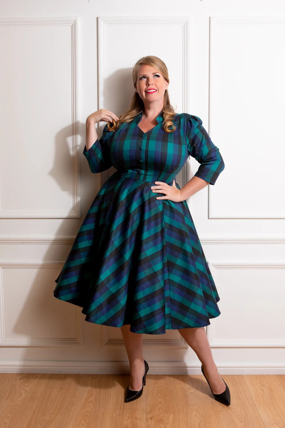 Louisa Check Swing Dress In Plus Size