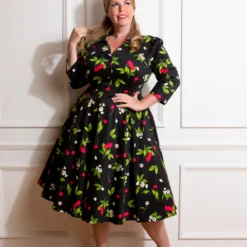 Natasha Cherry Swing Dress In Plus Size
