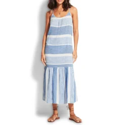 Seafolly Blue Jacquard Midi Dress
