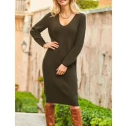 SOSANDAR Khaki Green Relaxed Fit Jumper Dress