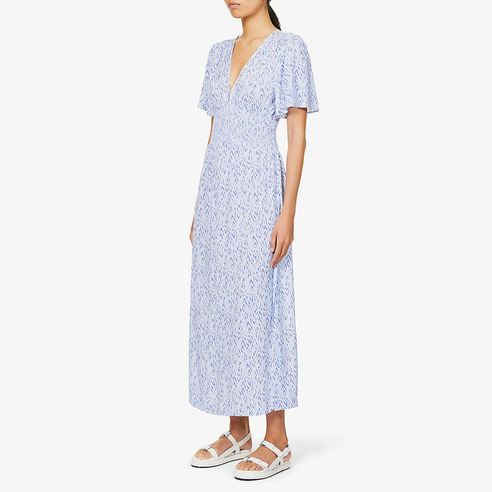 Heidi Klein Blue Periwinkle Embers Angel Sleeve Maxi Dress