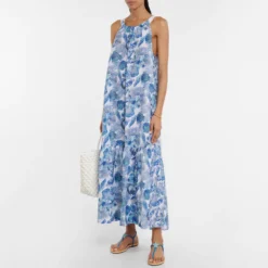 Heidi Klein Blue Seashells Tie Neck Maxi Dress