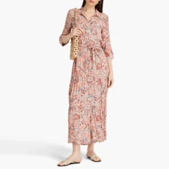 Heidi Klein Coral Paisley-Print Woven Maxi Shirt Dress