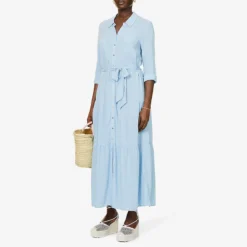 Heidi Klein Blue Tiered Woven Maxi Shirt Dress