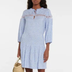 Heidi Klein Blue Ruffle-Trimmed Printed Woven Mini Dress