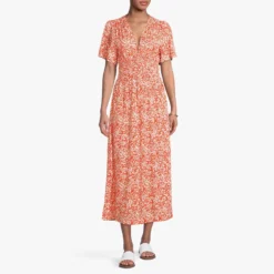 Heidi Klein Orange Print V-Neck Long Dress