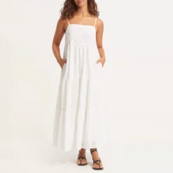 Seafolly White Embroidery Tiered Dress