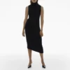 HELMUT LANG Black High Neck Merino Wool Blend Midi Dress