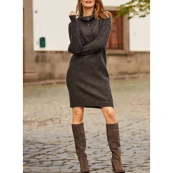 SOSANDAR Charcoal Grey Half Zip Knitted Dress