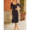 SOSANDAR Navy Blue Metallic Sweetheart Neckline Fit & Flare Knitted Dress