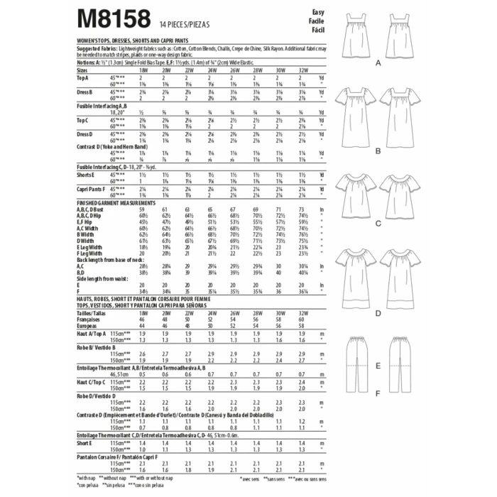 McCalls Sewing Pattern 8158 (RR) - Rosie Top Dress & Pants 18-24 M8158RR 18-24