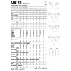 McCalls Sewing Pattern 8158 (KK) - Rosie Top, Dress & Pants 26-32 M8158KK 26-32