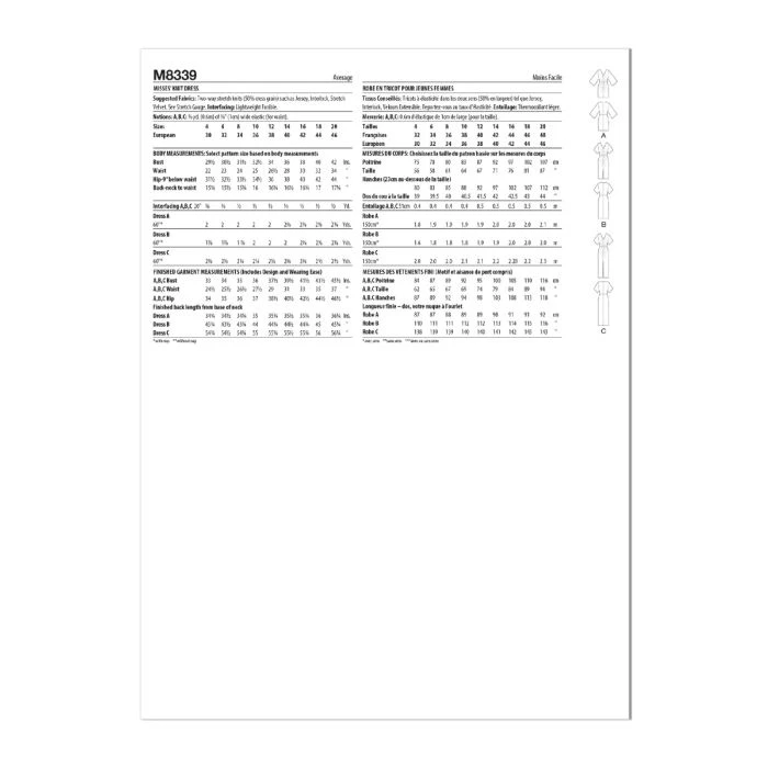 McCalls Sewing Pattern 8339 (AX5) - Misses Knit Dress 4-12 8339 4-12