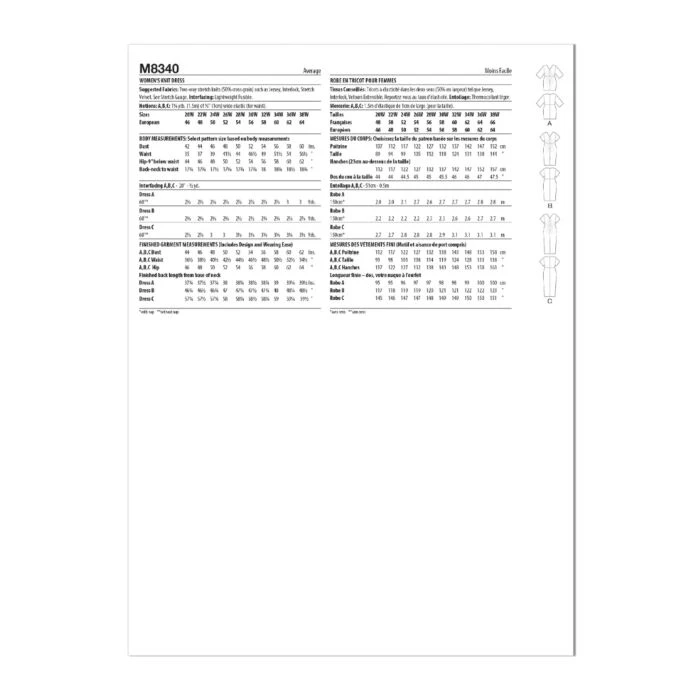 McCalls Sewing Pattern 8340 (W3) - Womens Knit Dress 30-38 8340 30W-38W