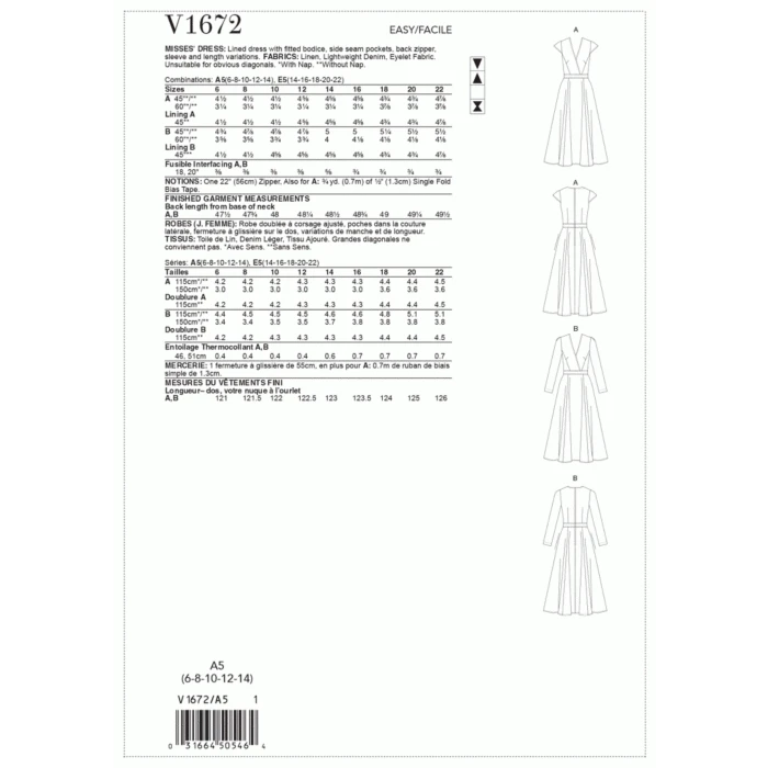 Vogue Sewing Pattern 1671 (E5) - Misses Dress V1671E5 14-22 V1671E5 14-22
