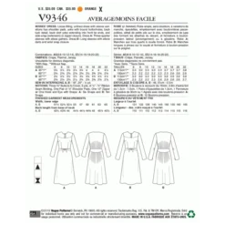 Vogue Sewing Pattern 9346 (A5) - Misses Dress 6-14 V9346 6-14