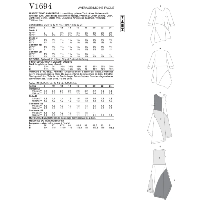 Vogue Sewing Pattern 1694 (F5) - Misses Tunic & Dress 16-24 V1694F5 16-24 - Image 5