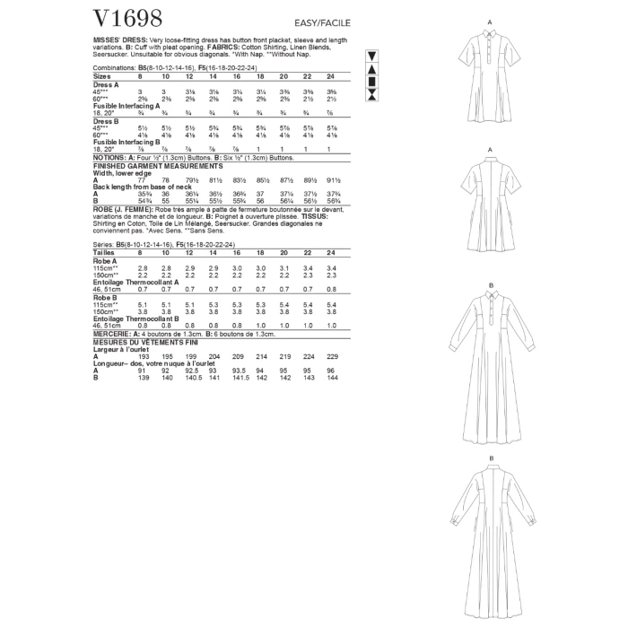 Vogue Sewing Pattern 1698 (F5) - Misses Dress 16-24 V1698F5 16-24 - Image 5