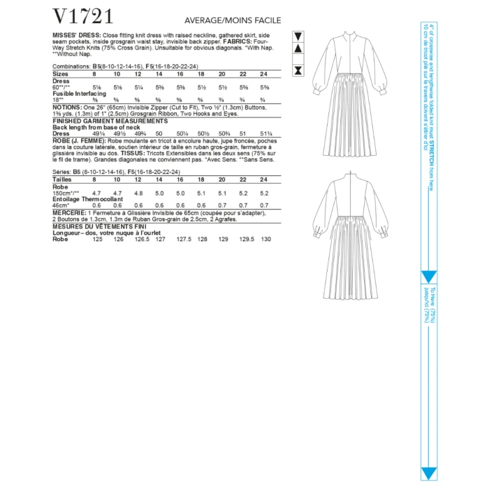 Vogue Sewing Pattern 1721 (F5) - Misses Dress 16-24 V1721F5 16-24