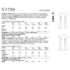 Vogue Sewing Pattern 1799 (Y) - Misses Dress V1799Y XS-M V1799Y XS-M
