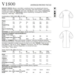 Vogue Sewing Pattern 1800 (Y) - Misses Dress V1800Y XS-M V1800Y XS-M