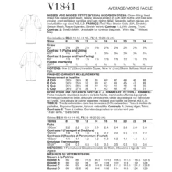 Vogue Sewing Pattern 1841 (B5) - Misses Petite Occasion Dress 8-16 V1841B5 8-16