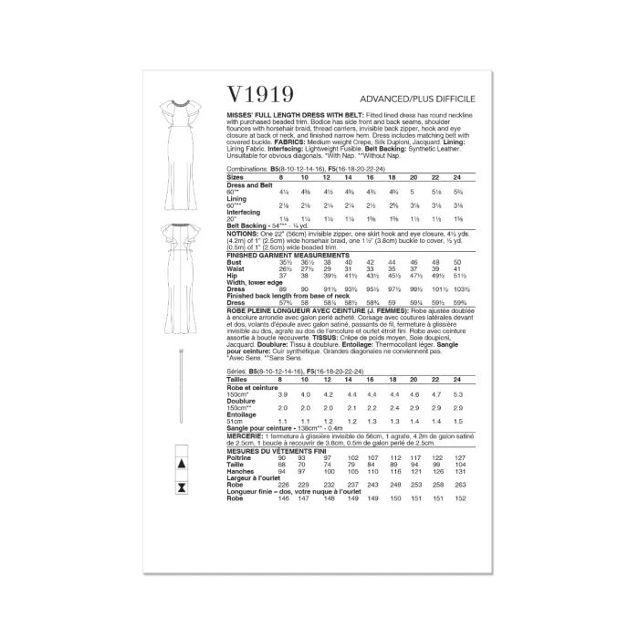 Vogue Sewing Pattern 1919 (F5) - Misses Dress With Belt 16-24 - Image 3